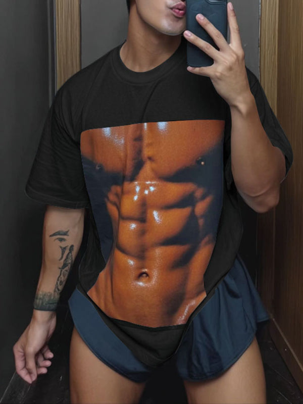 Men's Muscle Print Crew Neck Short Sleeve T-Shirt SKUL18648