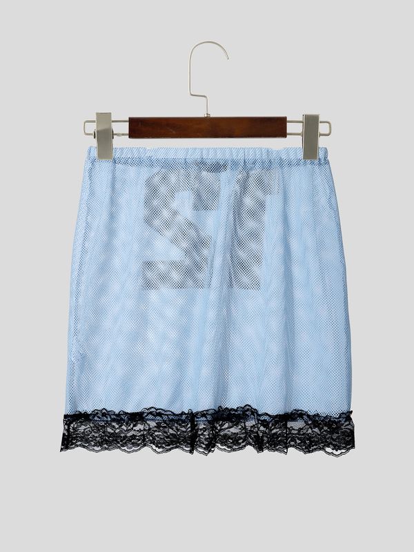 Men's Avant-Garde One-Shoulder Number Print Mesh Ruffle Lace Hem Tank SKUL54411