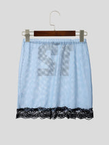 Men's Avant-Garde One-Shoulder Number Print Mesh Ruffle Lace Hem Tank SKUL54411