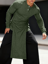 Men's Irregular Hem Half Placket Knitted Long Sleeve T-Shirt SKUL41056