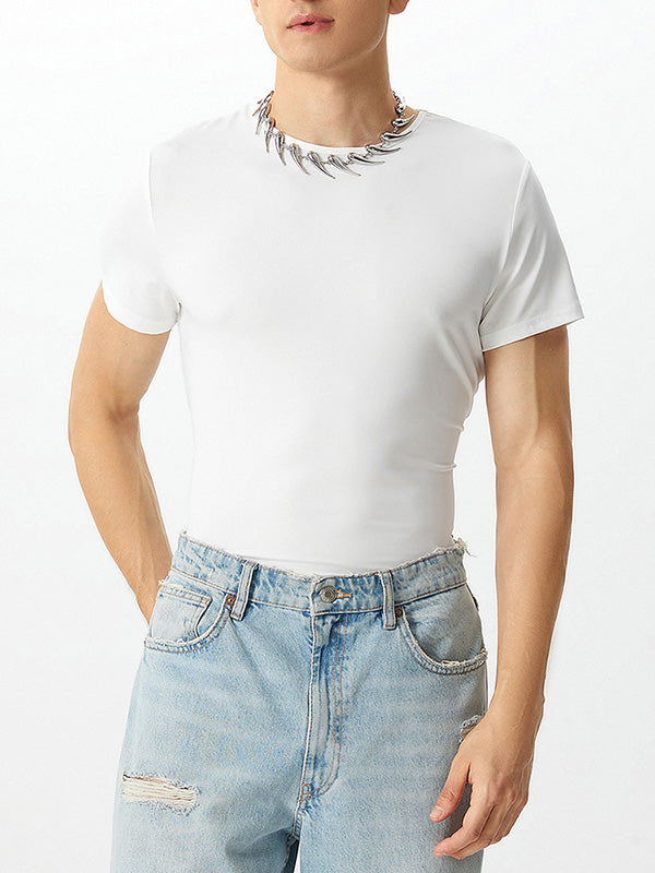 Mens Sexy Solid Color Slim-Fit Bodysuit SKUE53608