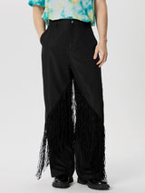 Mens Fringe Patchwork Solid Color Straight Leg Pant SKUK59918