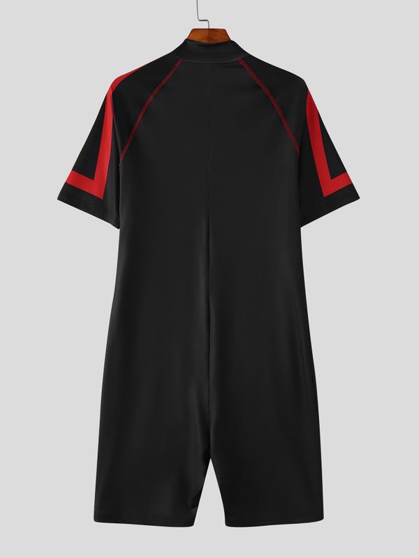Men's Techwear Cycling Contrast Geometric Stripe Front Zipper Bodysuit SKUL63136