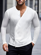 Mens Textured Stripe Zip-Up Long Sleeve T-Shirt SKUK99024