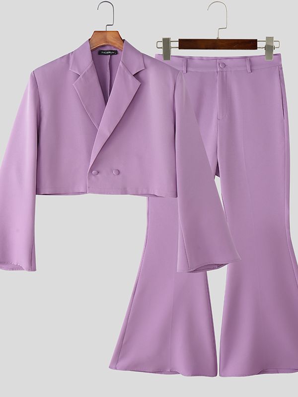 Men's Solid Color Flared Sleeve Casual Two Pieces Outfit SKUL36587