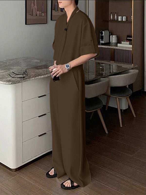 Men's Solid Color Striped Scarf Two Pieces Outfit SKUL30507