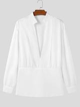 Mens Solid Color Deep V-Neck Long Sleeve Shirt SKUL01100