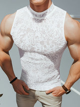 Mens Sheer Lace Mock Neck Tank SKUL05484