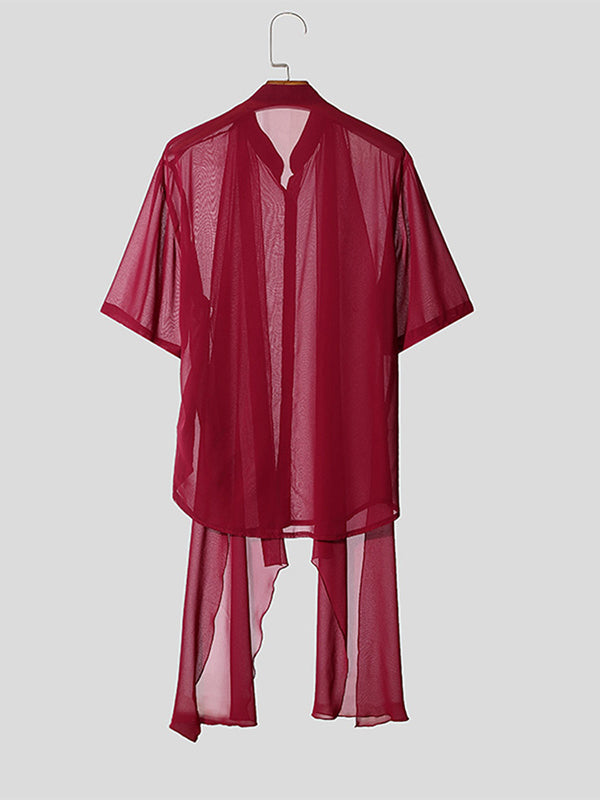 Mens Sheer Long Hem Short Sleeve Shirt SKUL05800