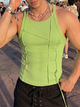 Men's Avant Garde Festival Lace Up Ribbed Scoop Neck Slim Fit Tank SKUL71421