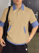 Men's Plaid Patchwork Collar Short Sleeve Shirt SKUL46212