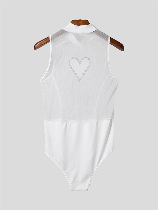 Men's Heart Print Sheer Casual Bodysuit SKUL13990
