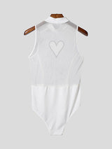 Men's Heart Print Sheer Casual Bodysuit SKUL13990