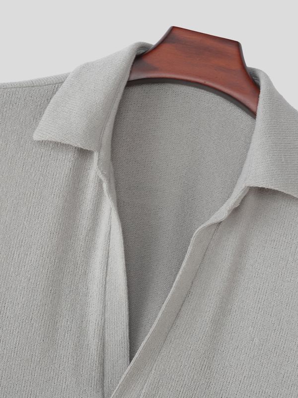 Men's Avant-Garde Retro Open Placket Deep V-Neck Ribbed Fitted Sleeveless Polo Tank SKUL73668