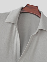 Men's Avant-Garde Retro Open Placket Deep V-Neck Ribbed Fitted Sleeveless Polo Tank SKUL73668