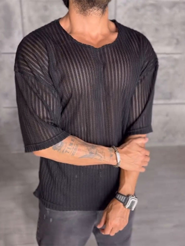 Mens Lightweight Slightly Sheer Striped Textured T-Shirt SKUK72327