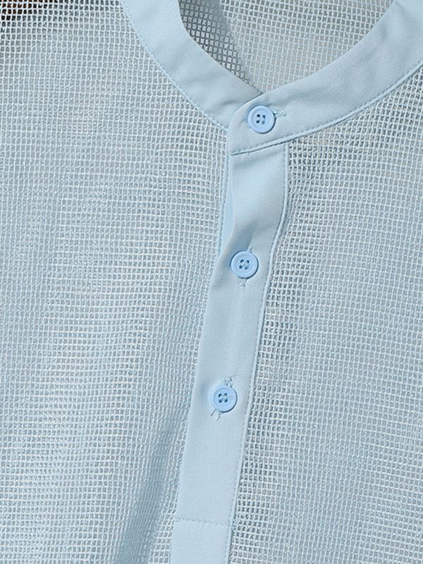 Men's Sheer Mesh Stand Collar Short Sleeve Shirt SKUL55516