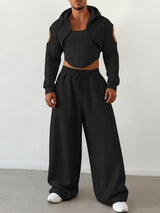 Men's Deconstructed Cropped Hooded Two Pieces Outfit SKUL41060