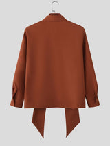 Men's Solid Color Ribbon Collar Long Sleeve Shirt SKUL56059