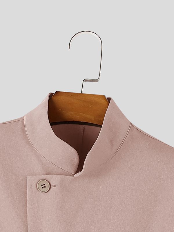Men's Neo-Chinese Chic Evening Gala Asymmetric Slanted Button Stand Collar Cropped Blazer SKUL85479