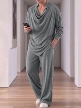 Men's Zen Minimalist Art Exhibition Draped Cowl Neck Two Pieces Outfit SKUL85351