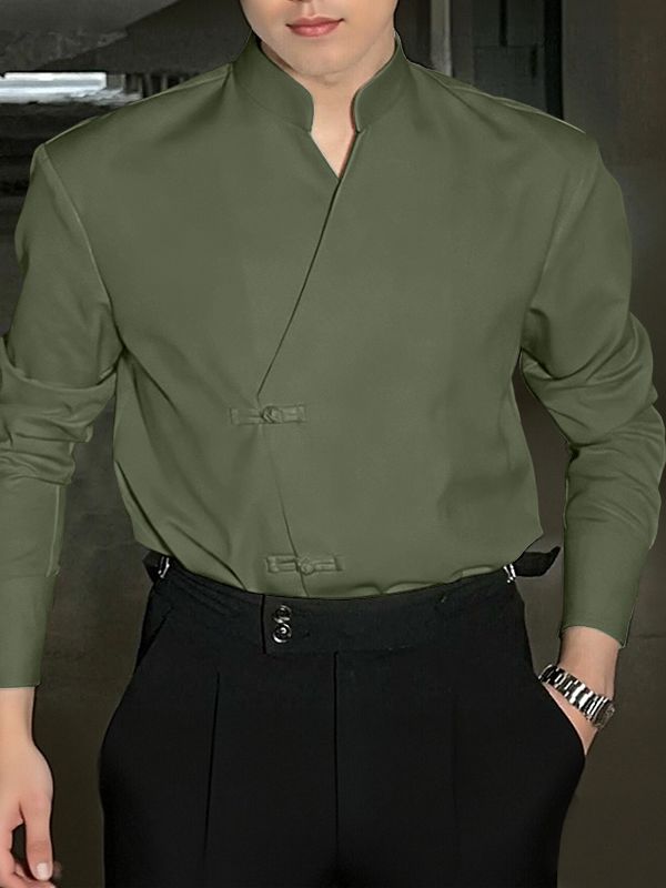 Men's Frog Button Design Casual Long Sleeve Shirt SKUL47793