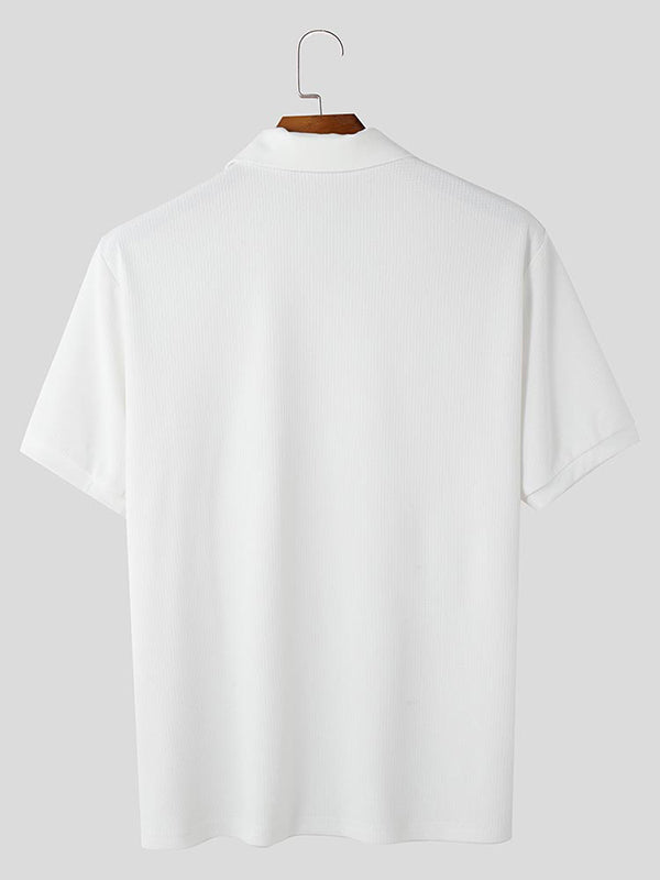 Mens Solid Color Half-Zip Short Sleeve Shirt SKUL02399