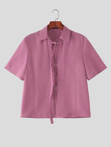 Men's Avant-Garde D-Ring Buckle Strap Open-Front Short Sleeve Shirt SKUL63076