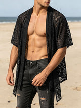 Men's Summer Beach Sheer Crochet Lace Open Front Kimono Cardigan SKUL69702