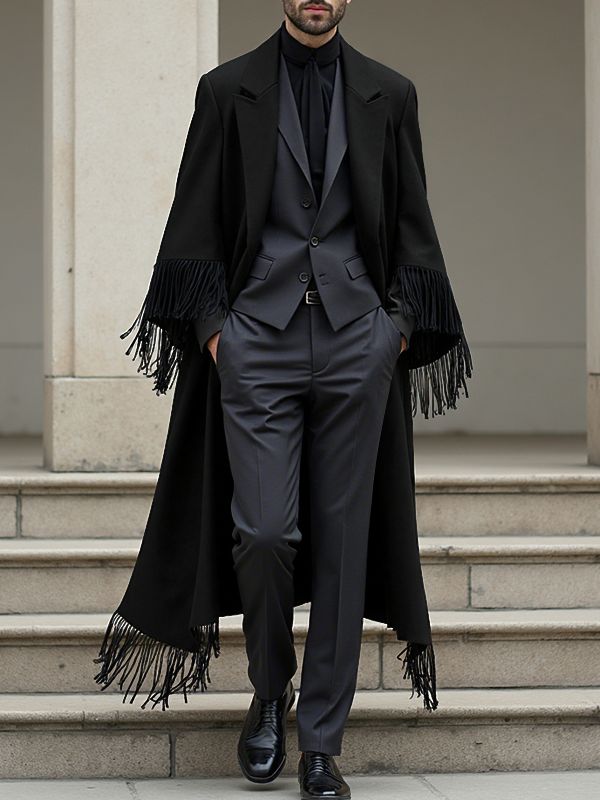 Men's Tassel Patchwork Long Casual Blazer SKUL35040