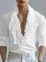 Mens Ruffle Edge Design Sheer Long-Sleeve Shirt SKUK78587