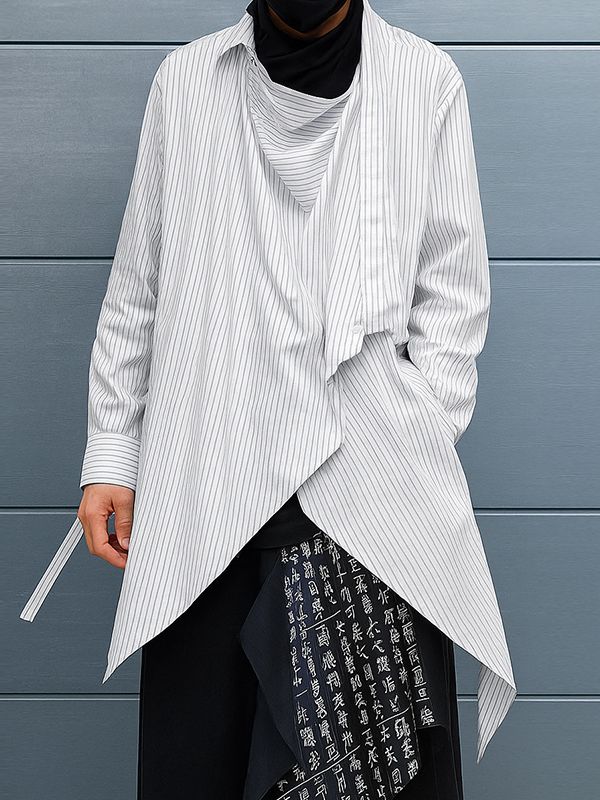 Men's Striped Stacked Collar Long Sleeve Shirt SKUL32957