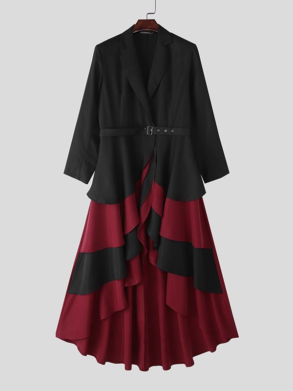 Men's Irregular Pleated Layered Hem Long Sleeve Blazer SKUL35326