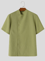 Men's Single Row Button Textured Short Sleeve Shirt SKUL56072