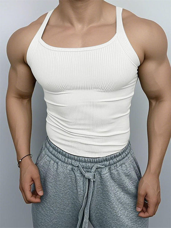 Mens Solid Color Textured Square Neck Tank SKUL11814