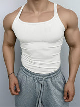 Mens Solid Color Textured Square Neck Tank SKUL11814