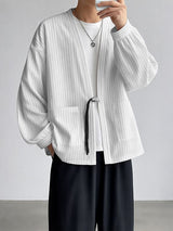 Men's Striped Colorblock Tie Long Sleeve Cardigan SKUL35249