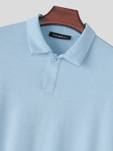Men's Avant-Garde High-Street Deep V-Neck Ribbed Knit Polo Shirt SKUL74629