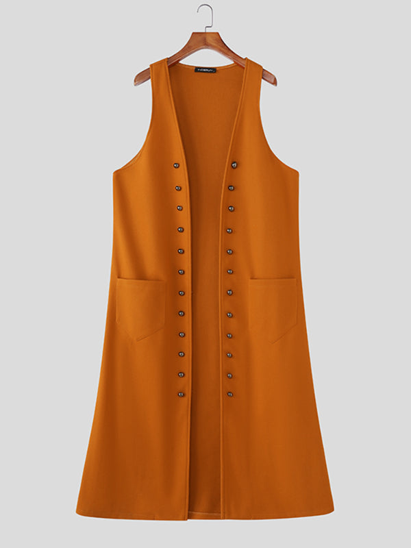 Mens Solid Color Long Hem Casual  Waistcoat SKUL24605