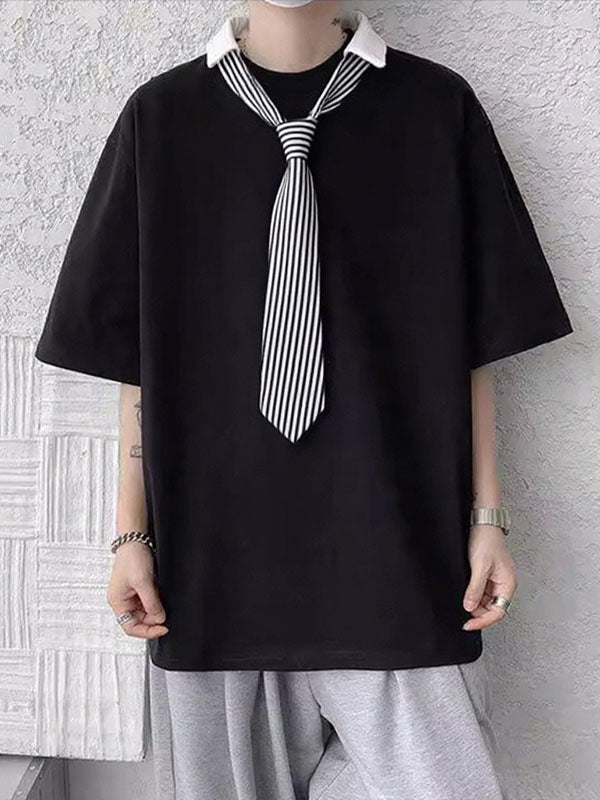 Mens Plaid Tie Contrast Color Short Sleeve T-Shirt SKUL20179