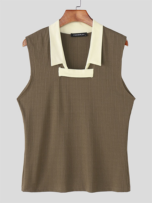 Mens Contrast Color Textured Casual Tank SKUL19098