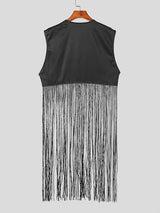 Mens Solid Color Patchwork Long Fringe Sleeveless Waistcoat SKUK58199