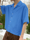 Mens Solid Revere Collar Short Sleeve Shirt SKUK56388