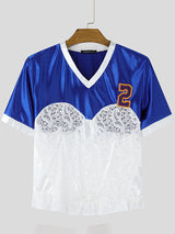 Mens Sheer Lace Patchwork Short Sleeve T-Shirt SKUK91175