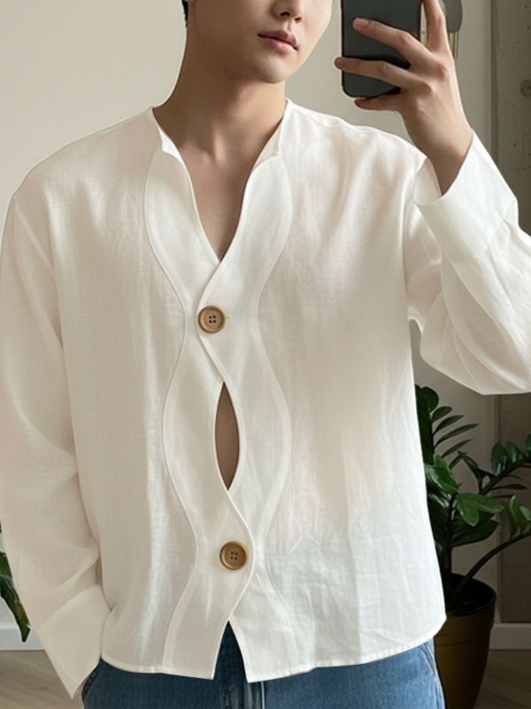 Men's Deconstructed Wavy Placket Long Sleeve Shirt SKUL50962