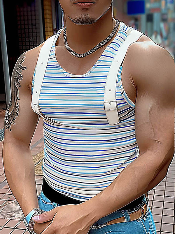 Mens Metal Strap Design Striped Sleeveless Tank SKUK69183