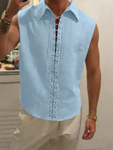 Men's Tie Drawstring Design Sleeveless Shirt SKUL57701