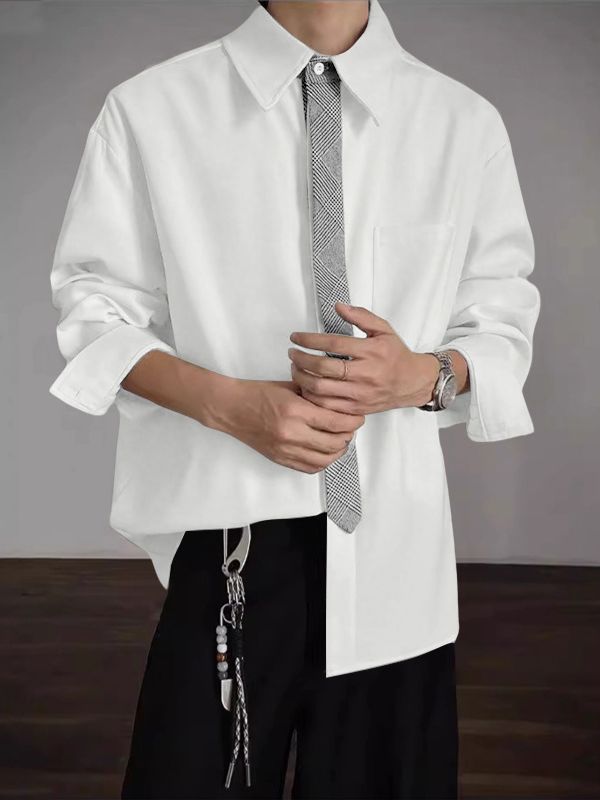 Men's Plaid Tie Long Sleeve Shirt SKUL36327