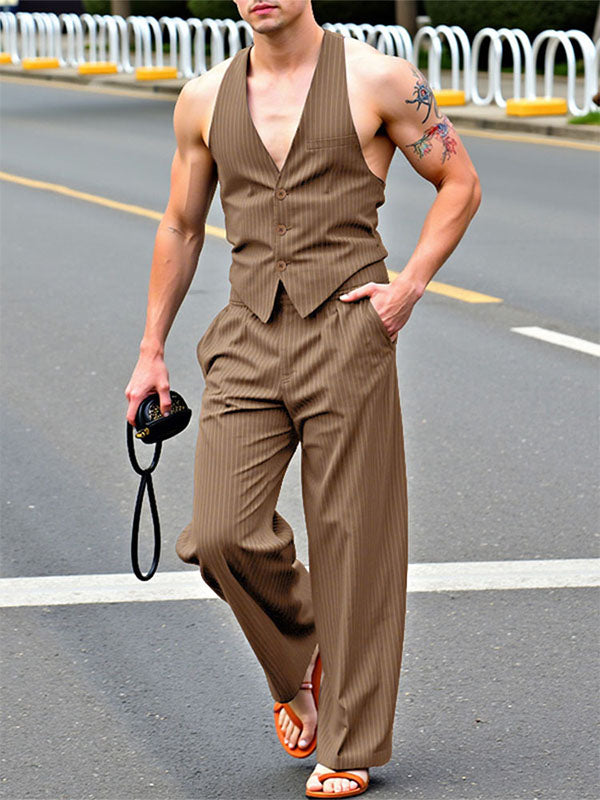 Men's Striped Casual Two Pieces Outfit SKUL21013