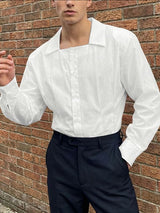 Men's Solid Color Square Neck Slim Fit Long Sleeve Shirt SKUL52578